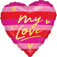 Stribet My Love hjerteballon 45cm