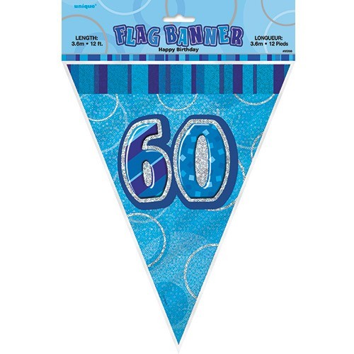 60e verjaardag glinsterende wimpel ketting blauw