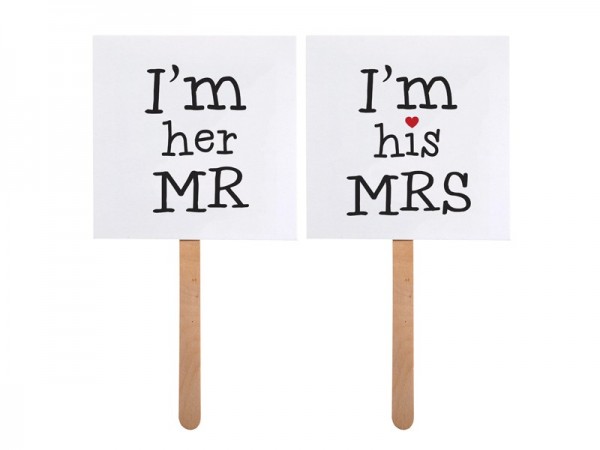 2 photo box signs Mr and Mrs 9x9cm