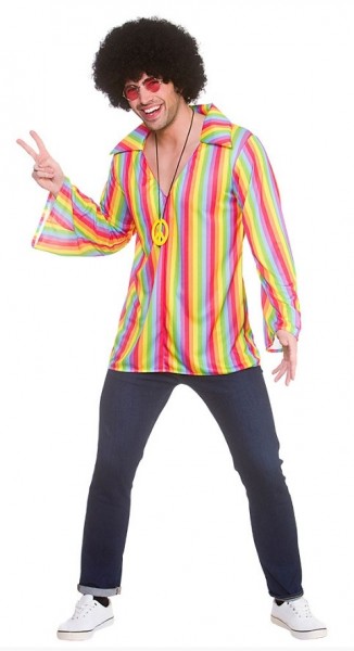 Camicia da uomo hippy con strisce arcobaleno