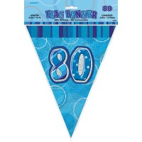 Oversigt: Happy Blue Sparkling 80th Birthday vimpelkæde 365cm