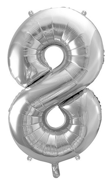 Folieballon nummer 8 metallisk sølv 86cm