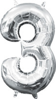 Mini ballon aluminium numéro 3 argent 35cm