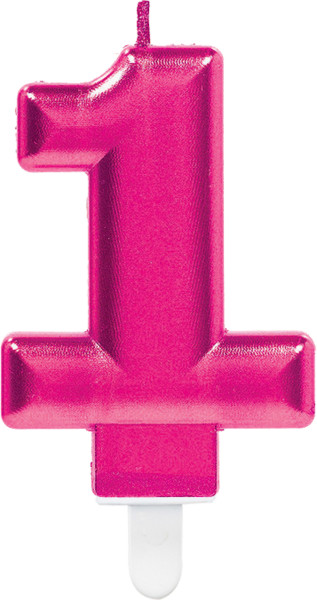 Zahlenkerze 1 in Sparkling Pink 7,5cm