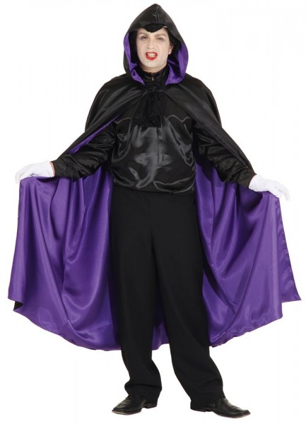 Black-purple hooded reversible cape
