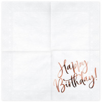 Oversigt: 20 Happy Birthday servietter rosa guld 33cm