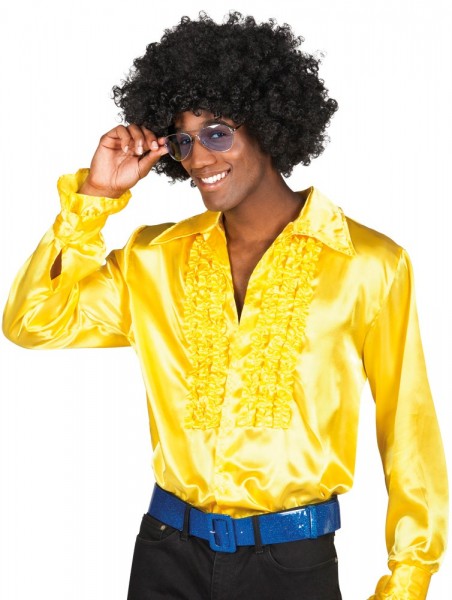 Żółta koszula męska z falbankami