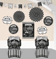 Set de decoración de cumpleaños en blanco y negro 10 piezas