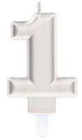 Zilveren nummer 1 cakekaars 7,5 cm