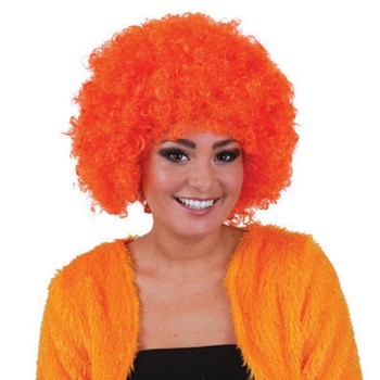Oranje fan afro pruik