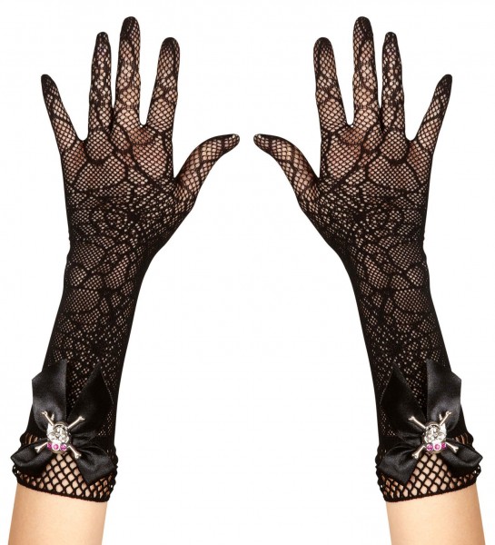 Schwarze Halloween Spinnennetz Handschuhe