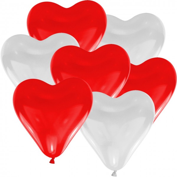 10 ballons coeur Romeo rouge et blanc