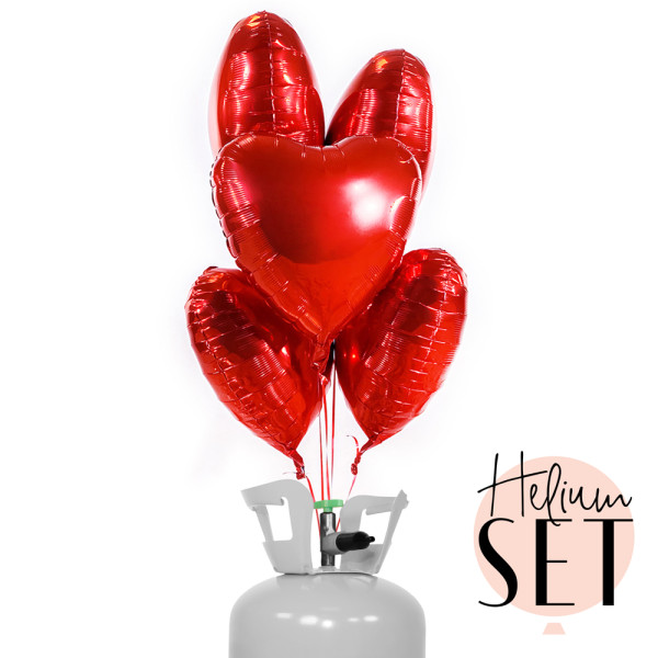 Glossy - Hot Love - Herz Ballonbouquet-Set mit Heliumbehälter