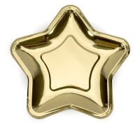 6 Goldene metallic Stern Pappteller 18cm