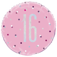 Folieballon 16e verjaardag roze stippen 46cm