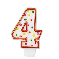 Number 4 cake candle colorful dots red 7.6cm