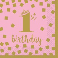 16 Pinkstar servietter til første fødselsdag 25 cm