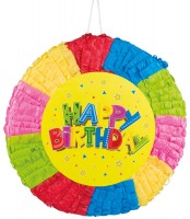 Oversigt: Farverig tillykke med fødselsdagen Pinata 40 x 40 cm