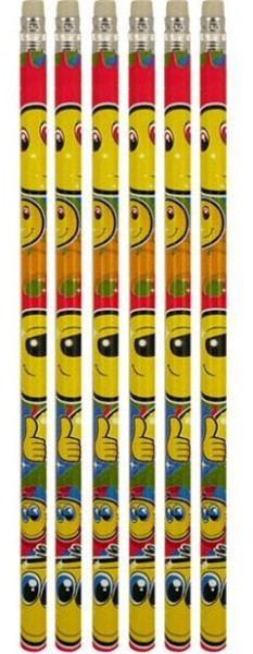 6 Smiley Bleistifte mit Radiergummi
