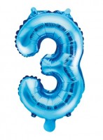Oversigt: Nummer 3 folie ballon azurblå 35cm