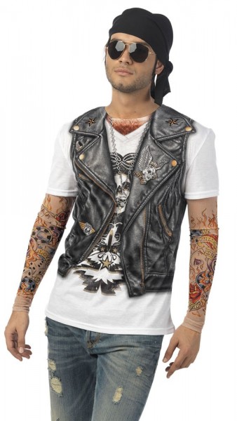 Camisa biker rocker con mangas tatuadas