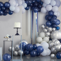 Ballon Guirlande Bleu et Argent Chrome 200 pièces
