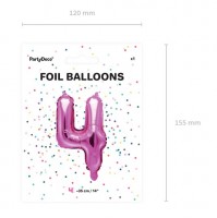 Vorschau: Zahl 4 Folienballon fuchsia 35cm