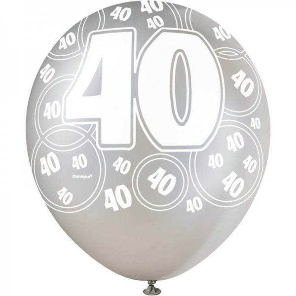 Mix di 6 palloncini 40 ° compleanno neri 2
