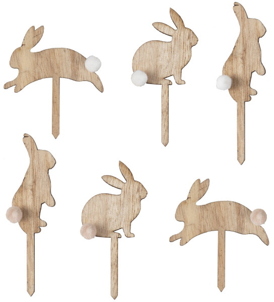 6 décorations de cupcakes lapins de Pâques en bois