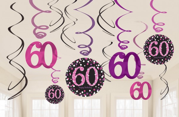 12 espirales de decoración Pink 60th Birthday 60cm
