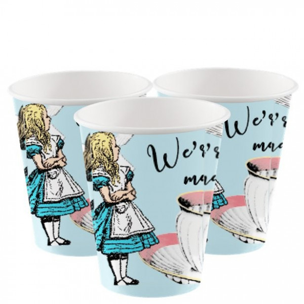 8 Alice in Wonderland paper cups 250ml