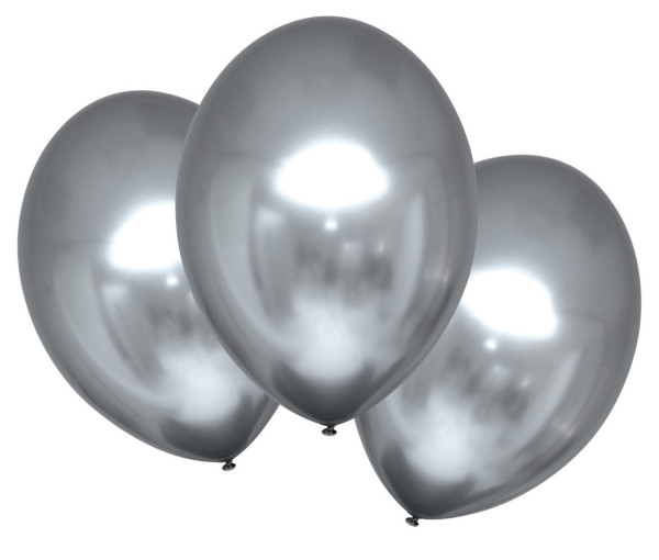6 Shiny Satin Luftballons silber 27,5cm