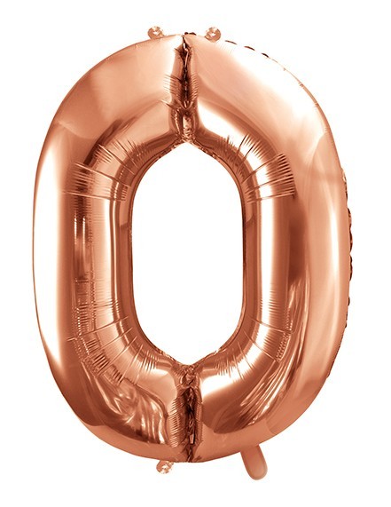 Metallisk nummerballong 0 roséguld 86cm