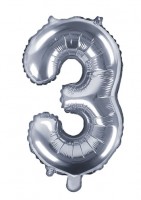 Preview: Number 3 foil balloon silver 35cm