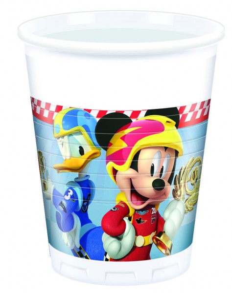 8 bicchieri in plastica Mickey Mouse Roadster da 200 ml
