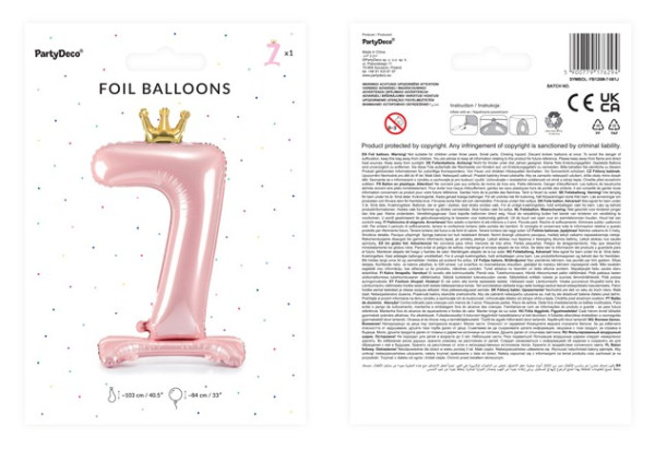 Hellrosa Folienballon Zahl 7 stehend 3
