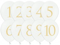 Förhandsgranskning: 10 bordsnummer ballonger vitguld 30cm