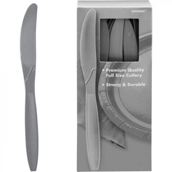 100 coltelli in plastica argento Gloria 20 cm
