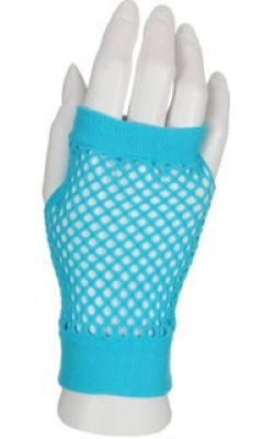 Turquoise short fishnet gloves