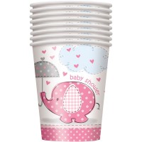 Preview: 8 elephant baby party paper cups pink 266ml