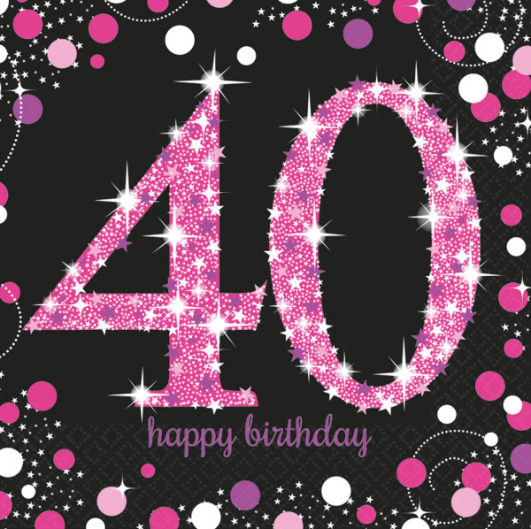16 Pink Sparkling 40th Birthday Napkins
