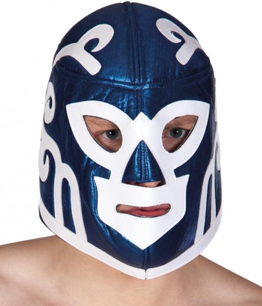 Máscara de lucha azul y blanca Blueman 2