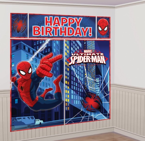 Coole Spiderman Happy Birthday Wandkulisse 5-Teilig