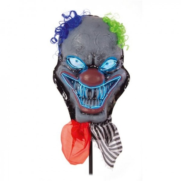 Luminous horror clown head on stick 83cm