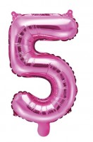 Preview: Number 5 foil balloon fuchsia 35cm