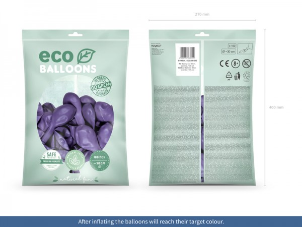 100 Eco metalliske balloner lilla 30cm 2