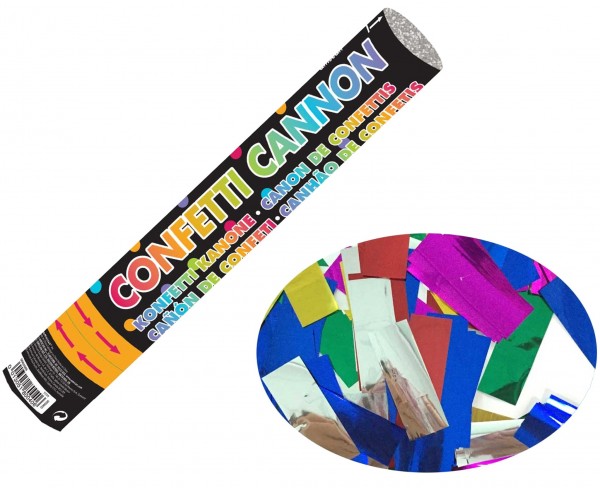 Confetti kanon farverigt metallisk 30 cm