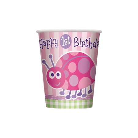 8 vasos de papel de fiesta de cumpleaños de Mariquitas Melodys 266ml