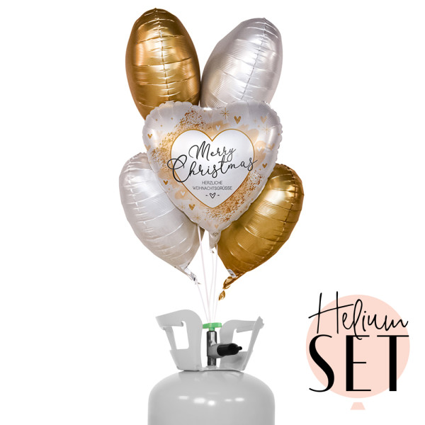 Weihnachtsgrüsse Gold Ballonbouquet-Set mit Heliumbehälter