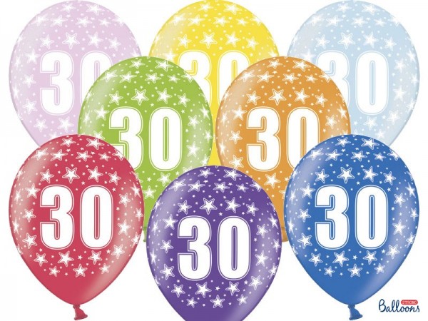6 wild 30th birthday balloons 30cm